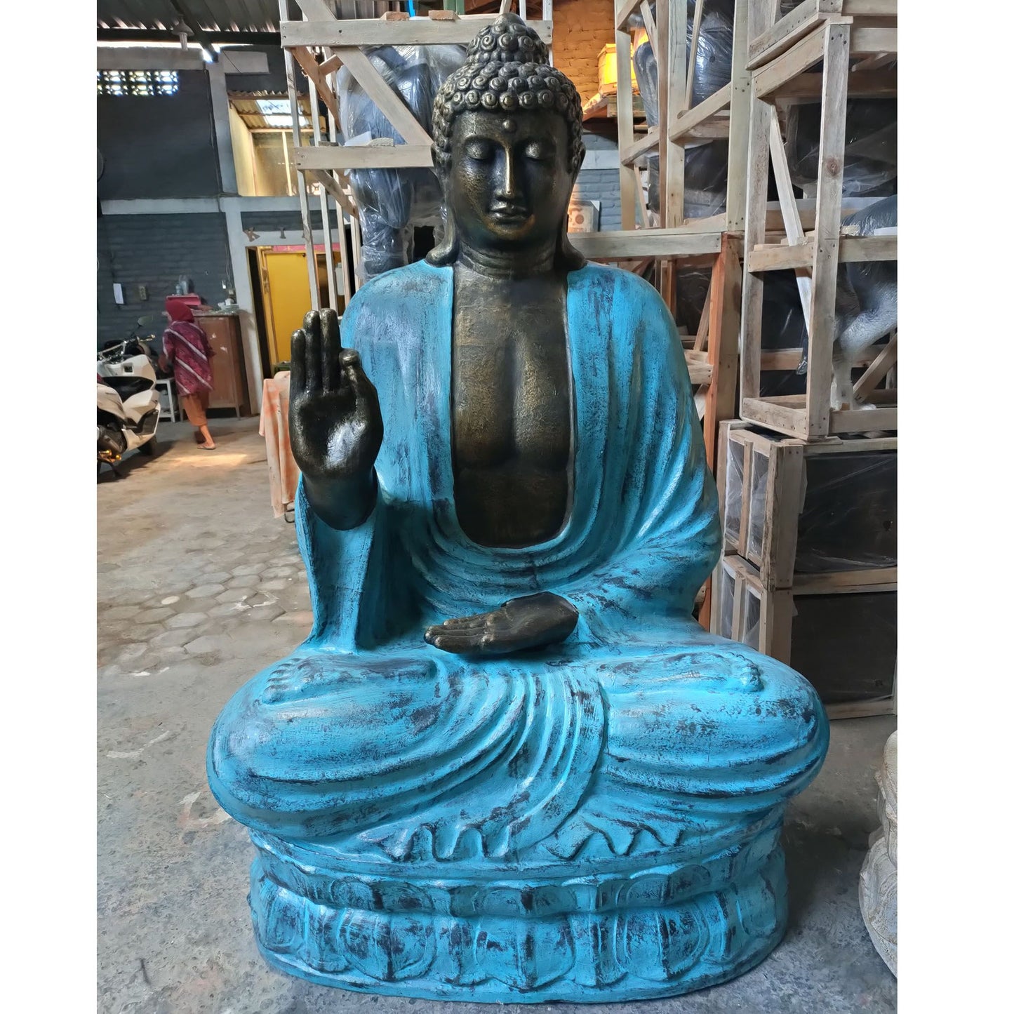 Großer Türkis- und Steinbuddha Lehre auf Lotus - 2m