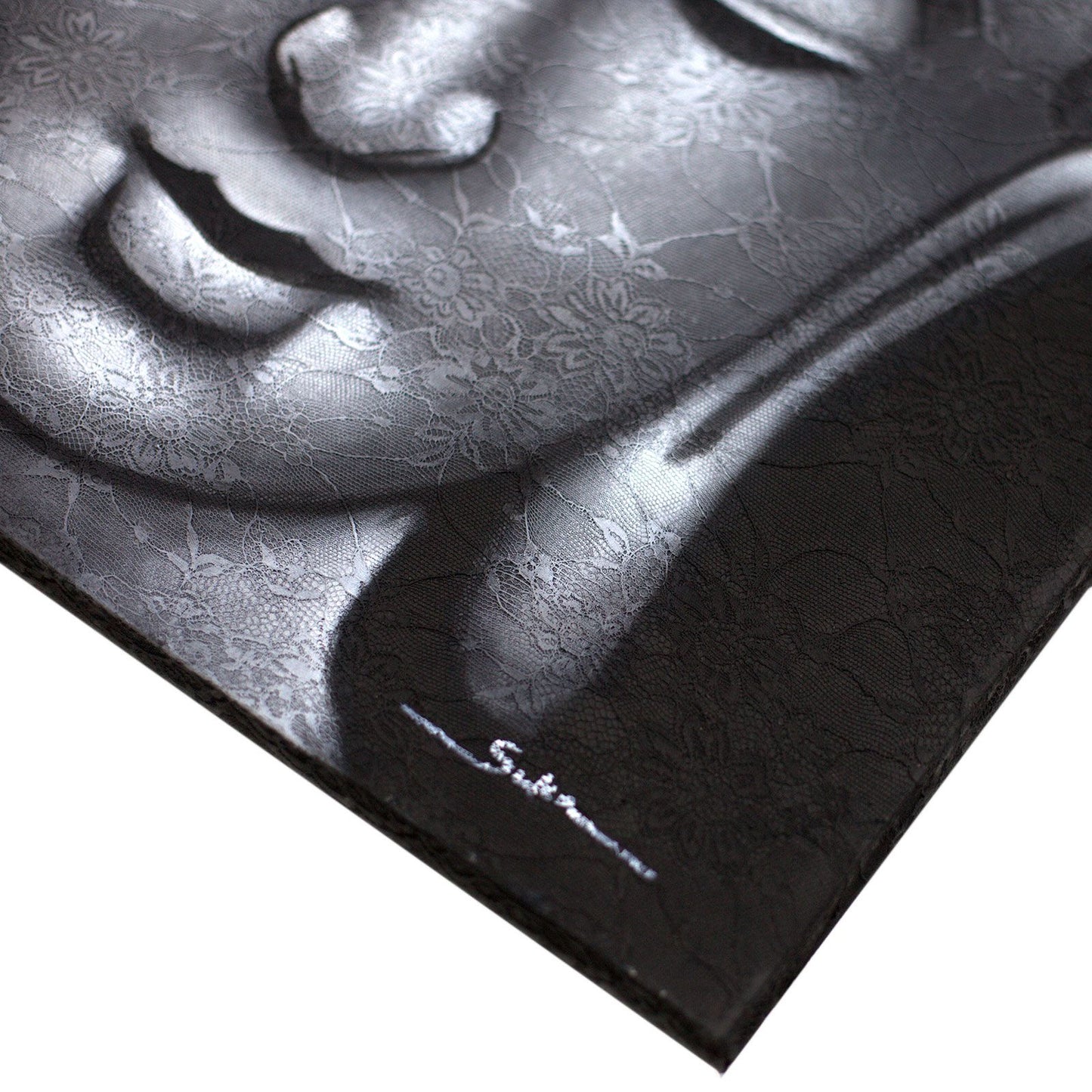 Buddha Gemälde Mit Grauem Brokat Detail