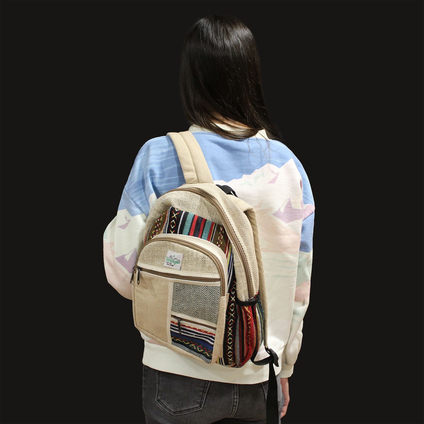 Kleiner Hanf Rucksack Zig Zag Reißverschluss Stil