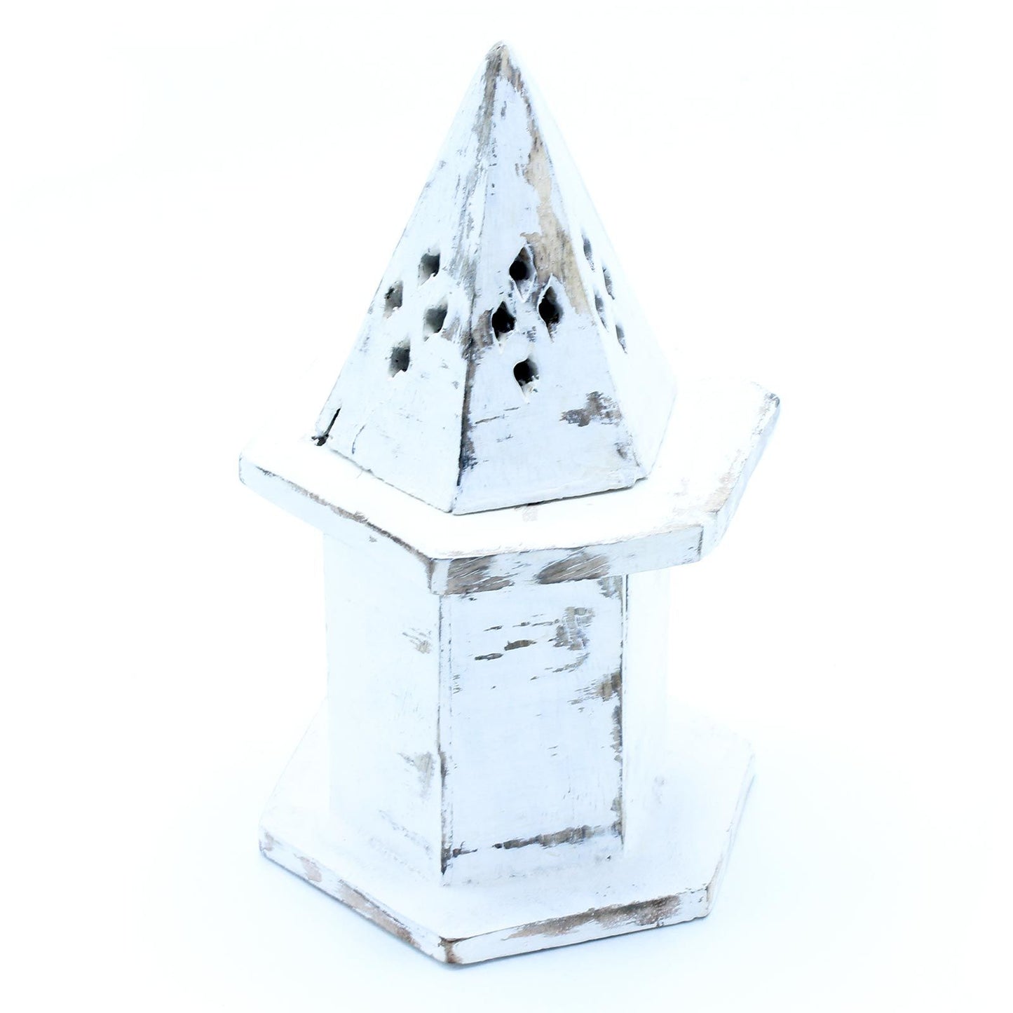 Weiß Gewaschener Räucherstäbchenhalter - Mini Haus Pyramid