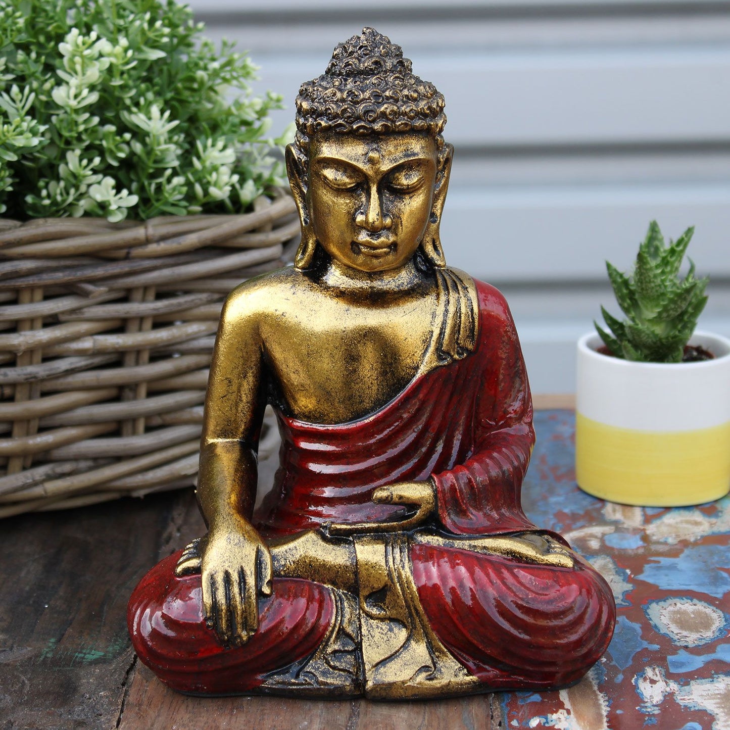 Roter Und Goldener Buddha Groß Handgemalt Aus Bali Kunsthandwerk
