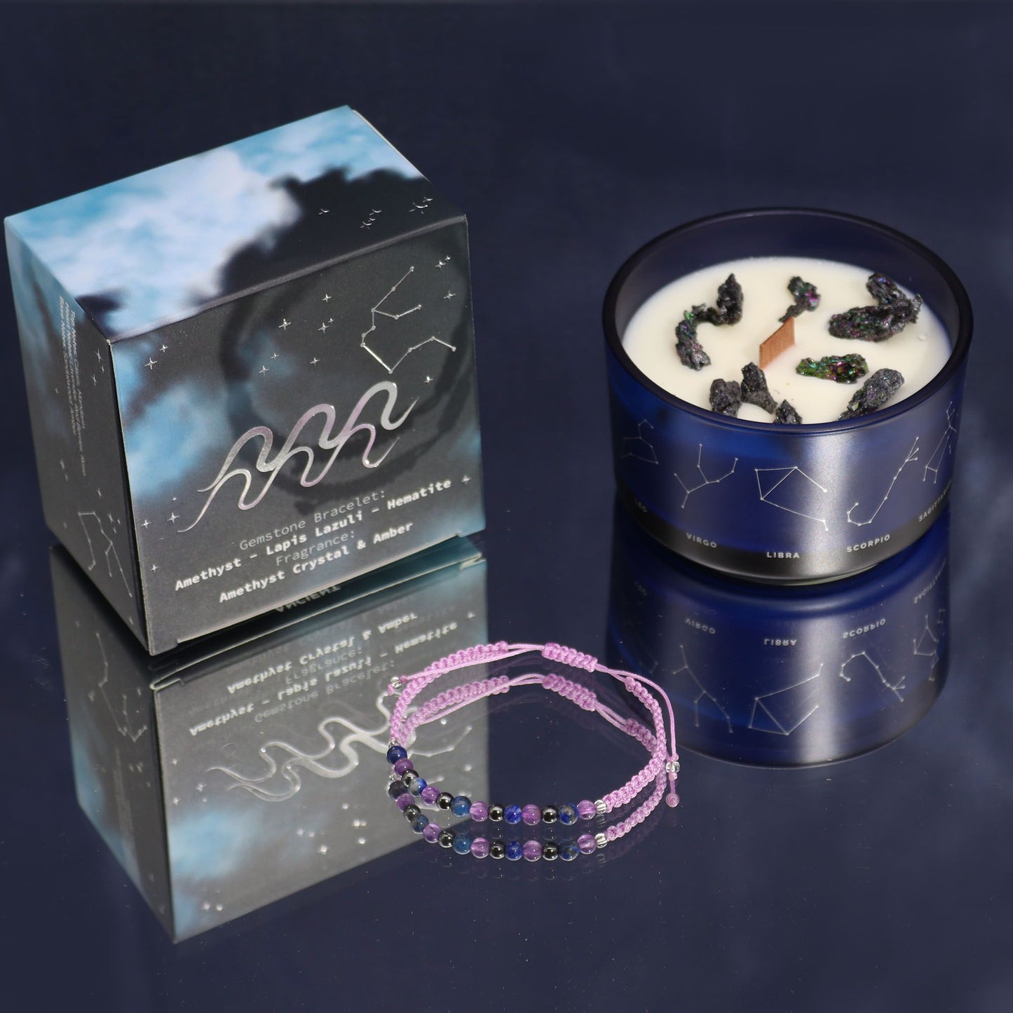 Zodiac Kristallkerze Mit Edelsteinarmband - Wassermann
