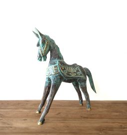 Mittelgroßes Gold-Und-Türkis-Pferd 25 Cm