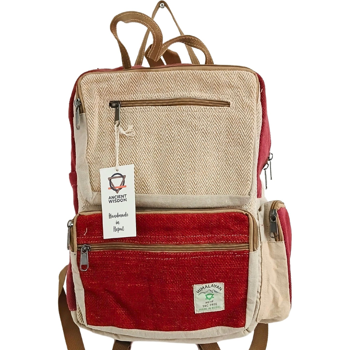 Großer Boxy Hanf Rucksack - Weinrot und Creme