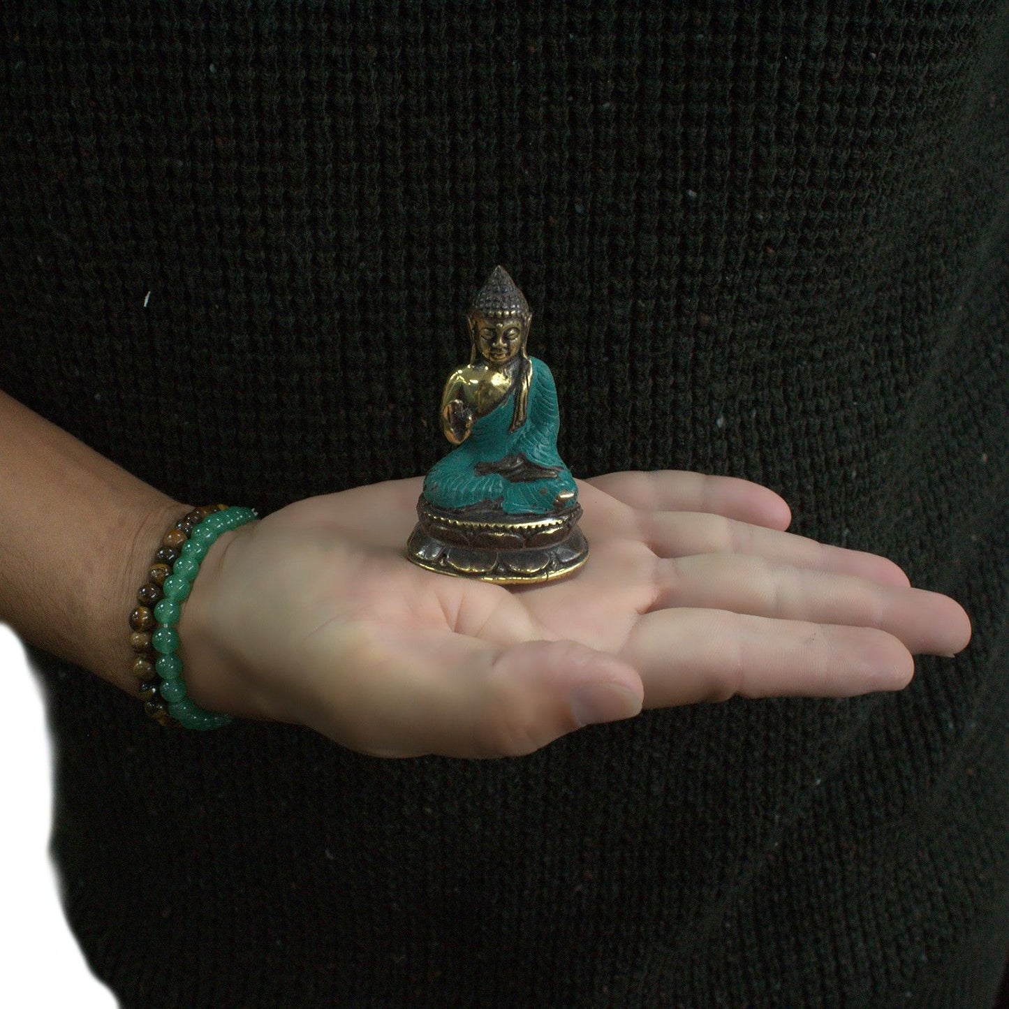 Mini Buddha Mit Hochgehobener Hand Aus Messing Für Feng Shui Deko
