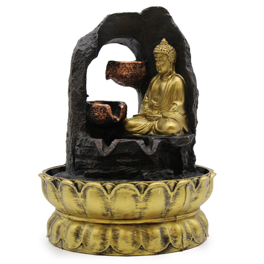 Tischbrunnen Mit Goldenem Meditierendem Buddha 30cm