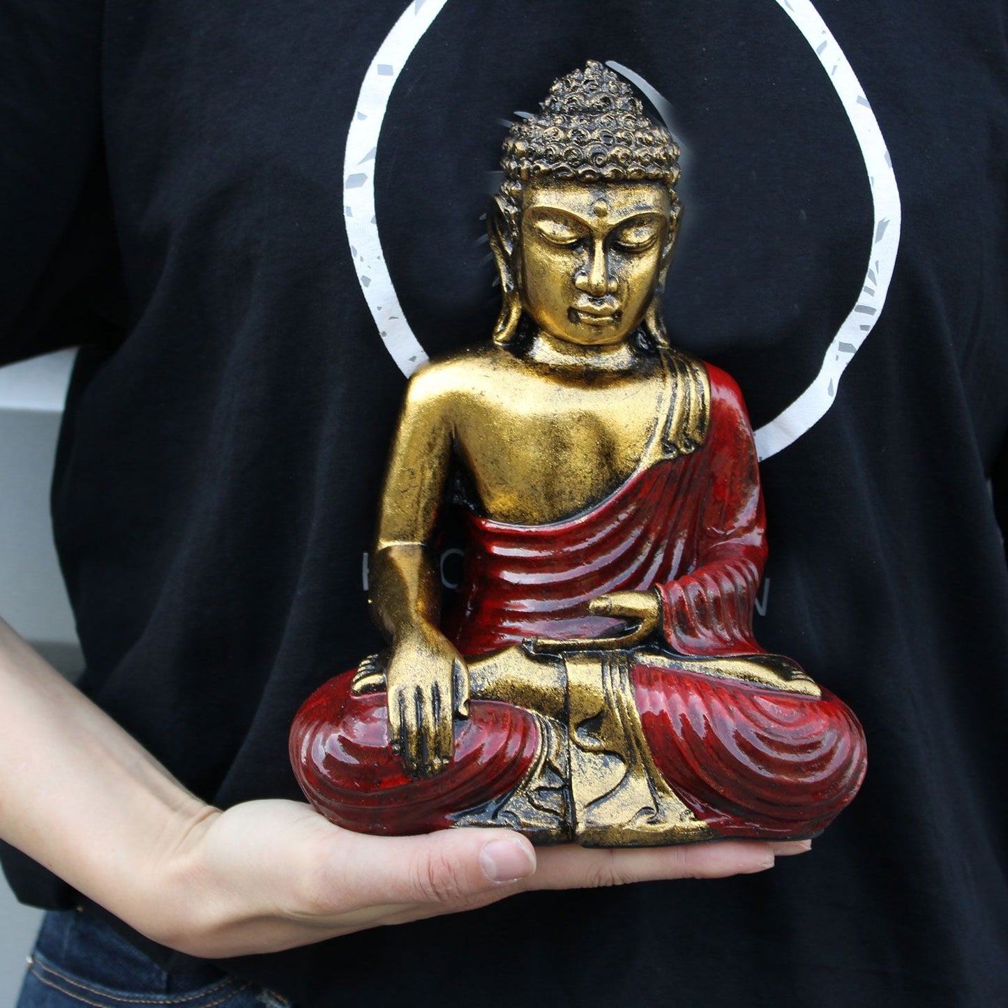 Roter Und Goldener Buddha Groß Handgemalt Aus Bali Kunsthandwerk