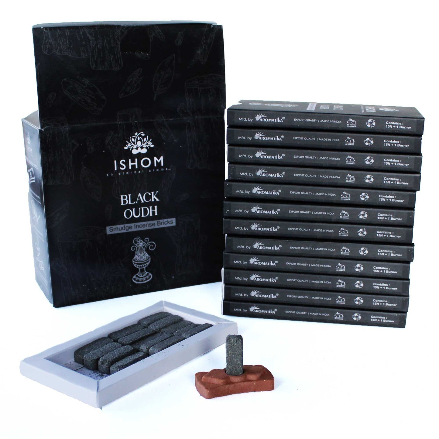 Pack Mit 15 Natürlichen Räucher Smudge Ziegeln Und Brenner - Schwarzes Holz