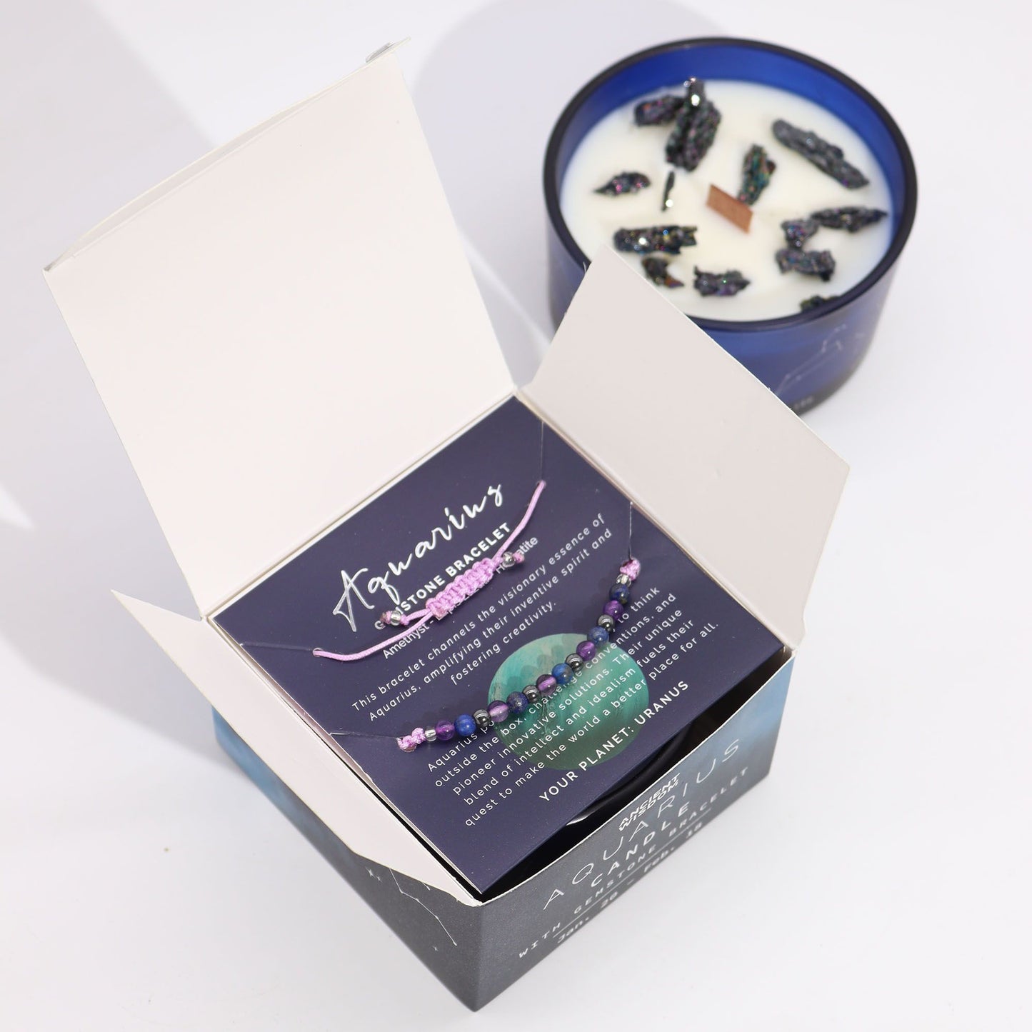 Zodiac Kristallkerze Mit Edelsteinarmband - Wassermann