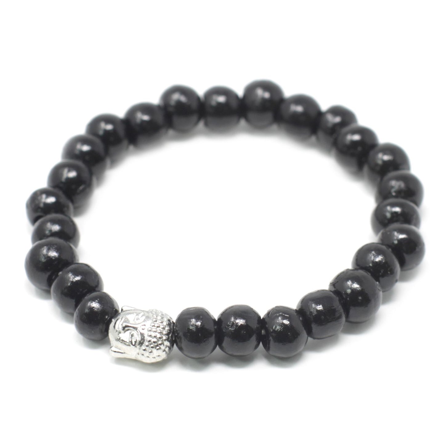 Dunkelholzperlen Und Buddha Armband Vintage Stil Elastisch Handgemacht In Indonesien