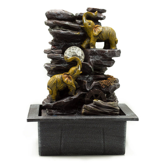 Tischwasserfall - 35cm - Elefanten, Kristallkugel und Wasserrad