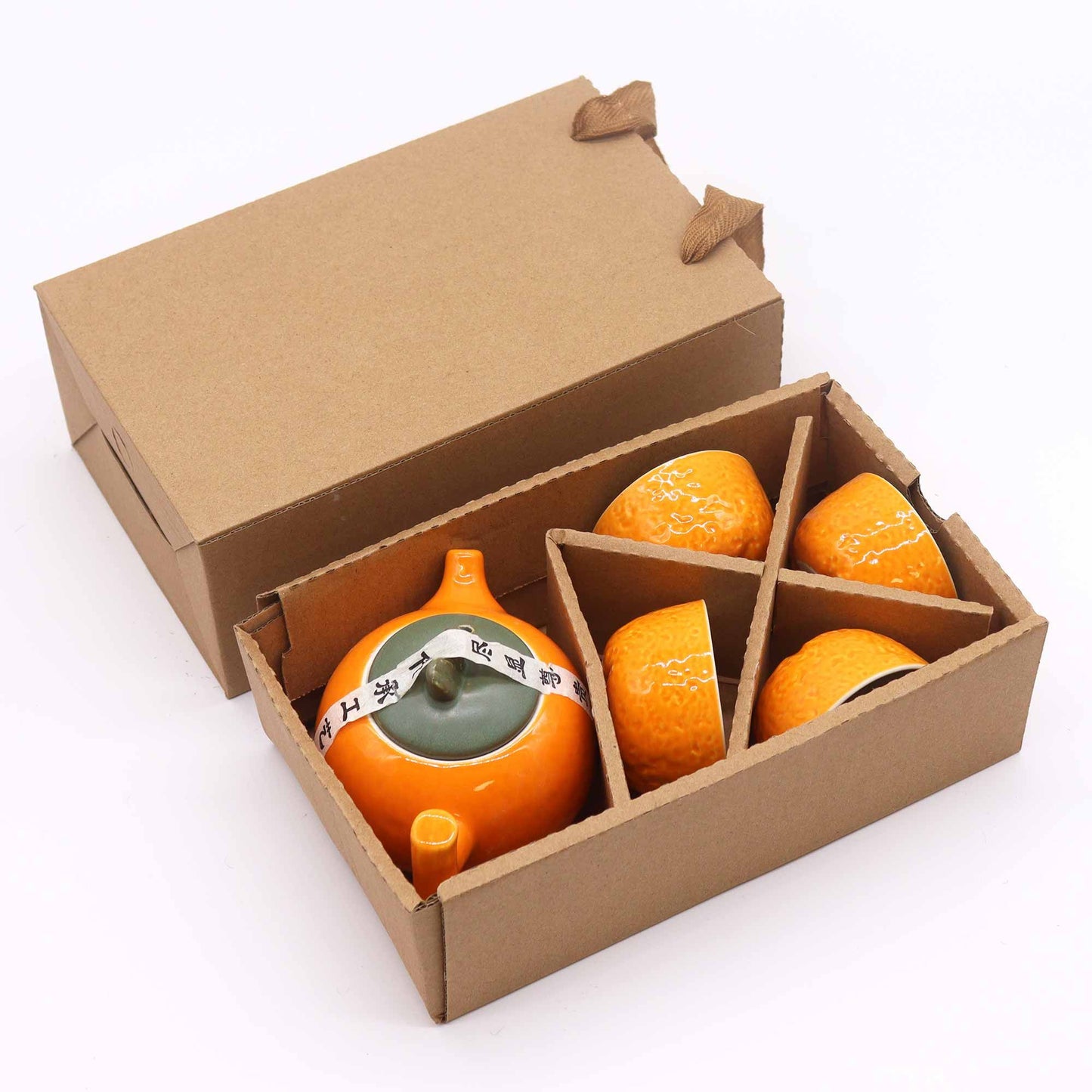 Kräuter Orange Teekannen Set - Kanne Und Vier Tassen