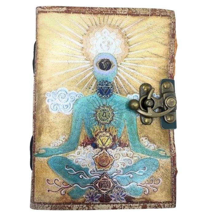 Leder Buddha Sieben Chakra Notizbuch Mit Deckle-Edge 7x5 Zoll
