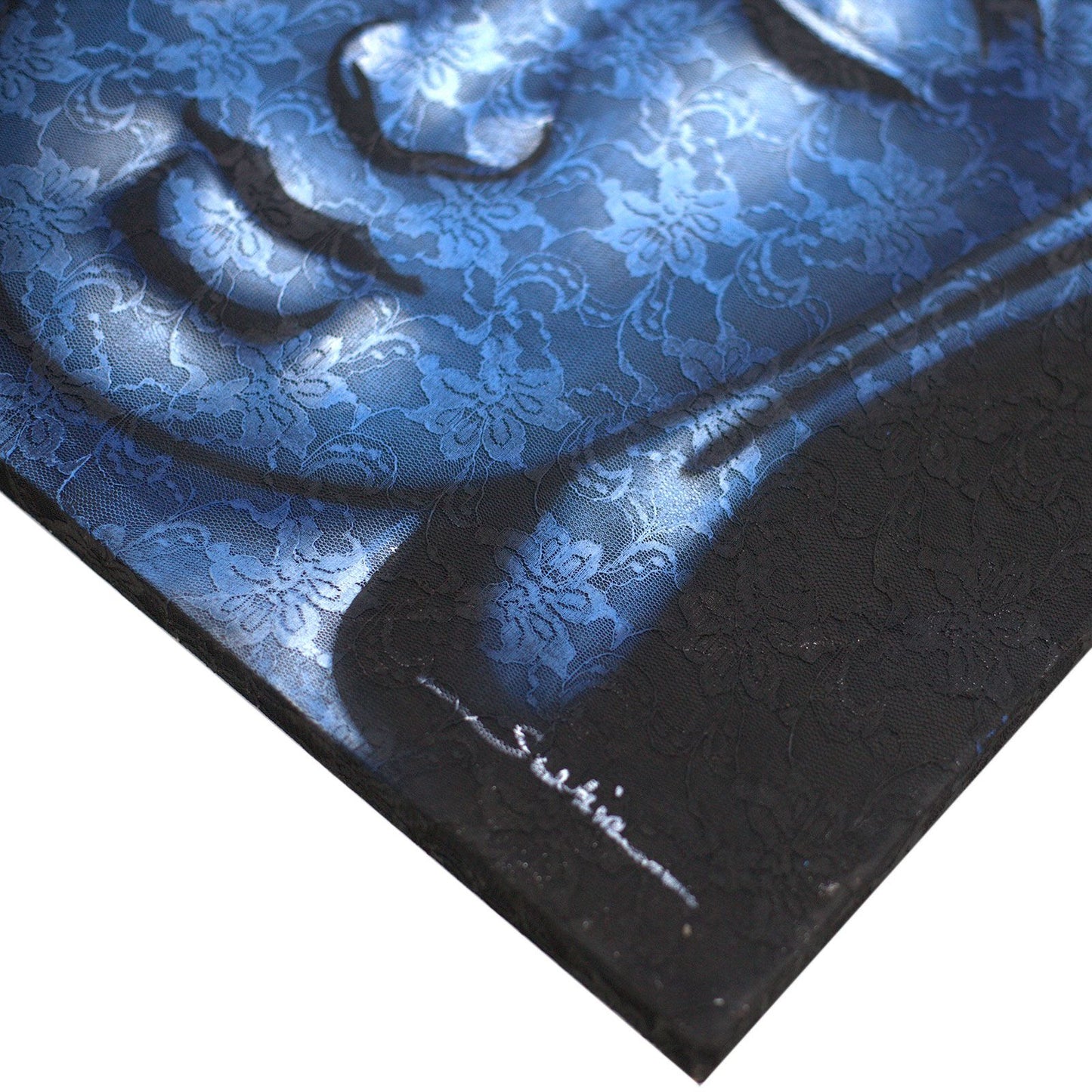 Buddha Gemälde mit Blauer Brokatdetail