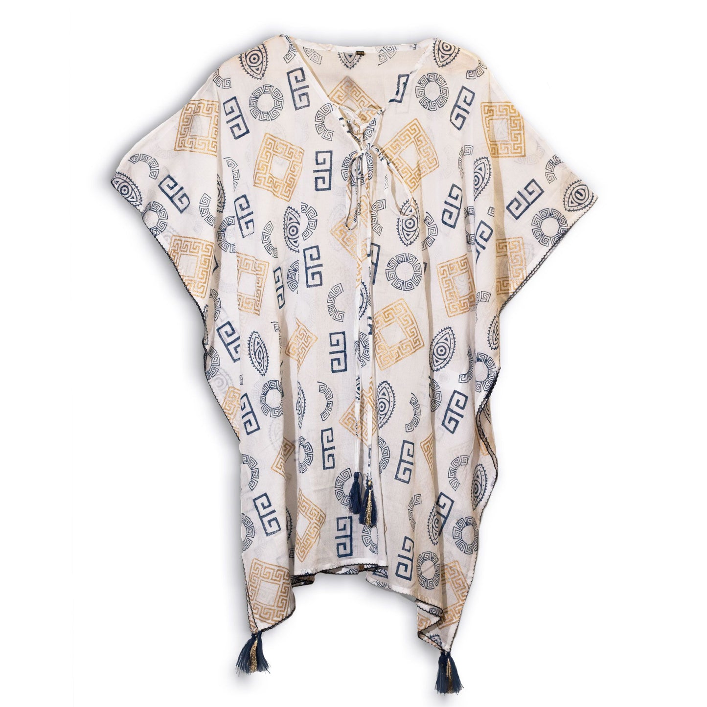 Nomad Sari Med Collection Kaftan Gold Blau Griechisches Motiv Handgemalt