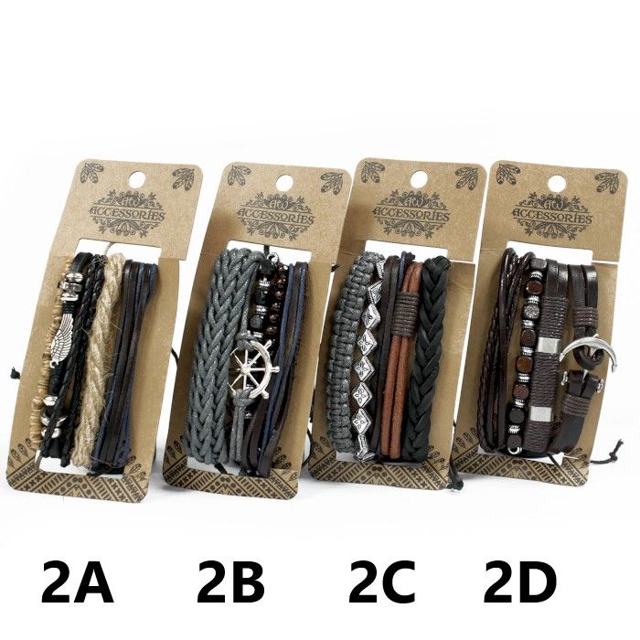 Herren Armband Sets Aus Metall Und Leder Mit Verstellbarem Band