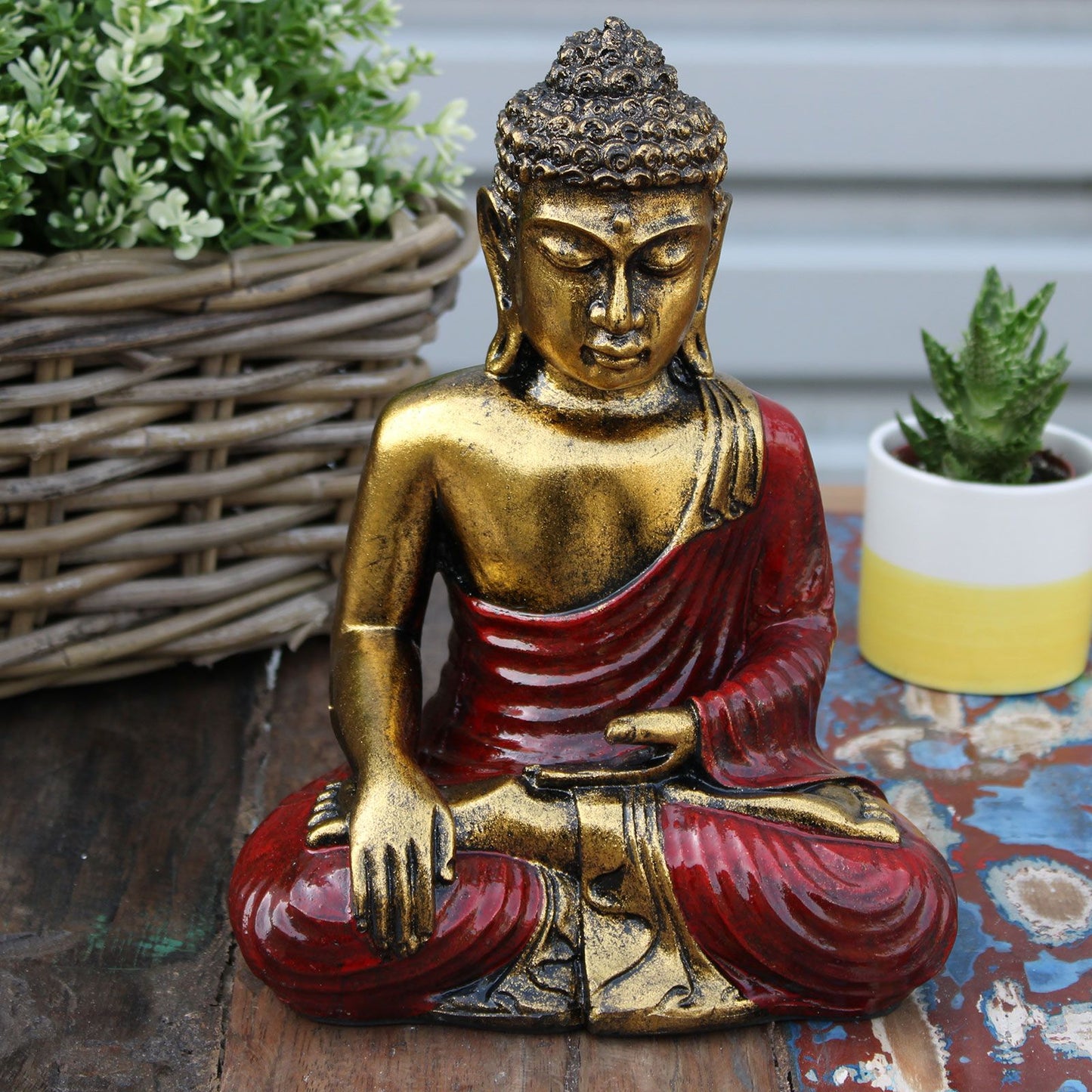 Roter Und Goldener Buddha Groß Handgemalt Aus Bali Kunsthandwerk