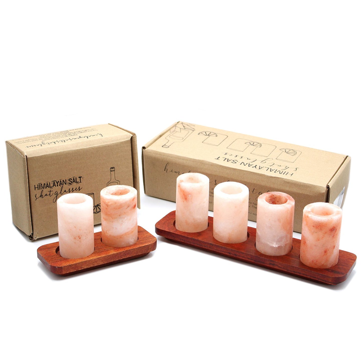 Set Mit 4 Himalaya Salz Schnapsgläsern Und Holz Servierständer