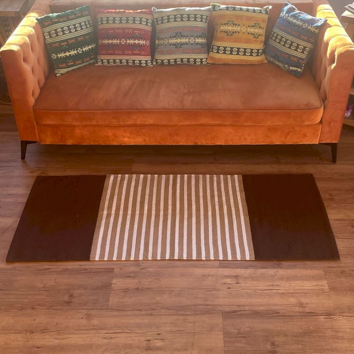 Indischer Baumwollteppich 70x170cm Dunkelbraun Beige