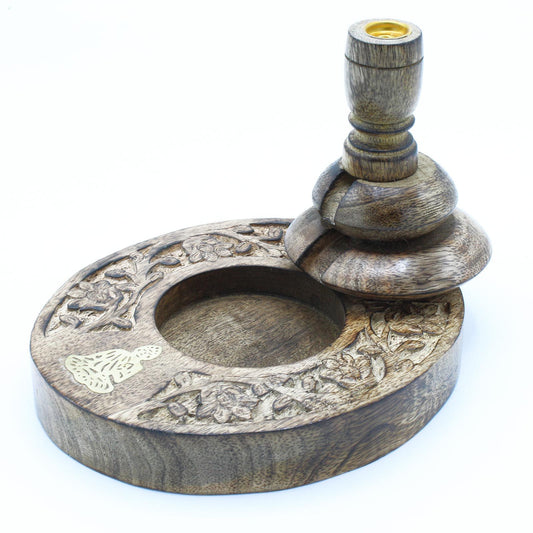 Mango Holz Rückflussbrenner mit Messing Buddha