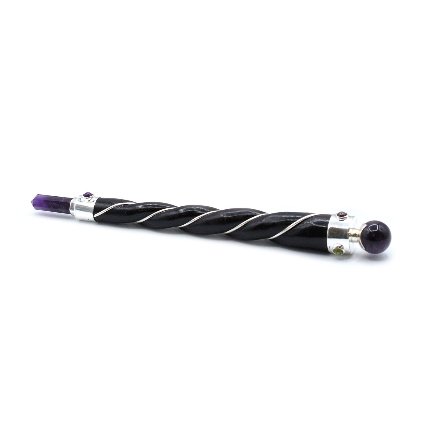Verdrehter Heilungsstab mit Silberner Amethystkugel