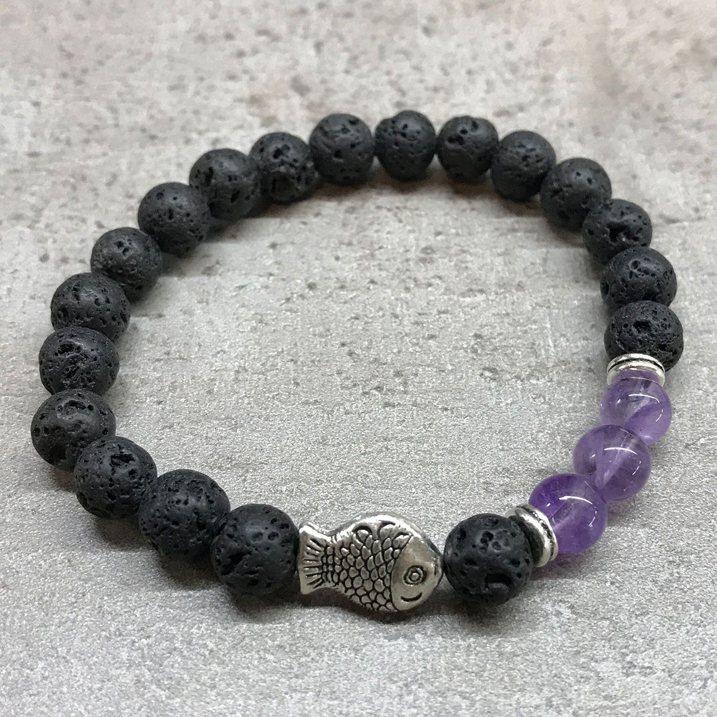 Lava Stein Armband Fisch Amethyst