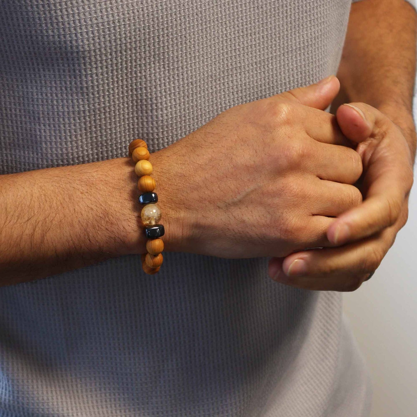 Zedernholz Solarplexus Chakra Armreif mit Citrin