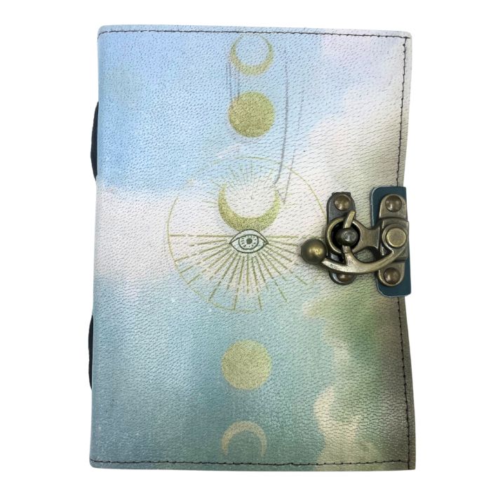 Leder Notizbuch Mit Mondphasen Design Und Deckle-edge Seiten 7x5 Zoll
