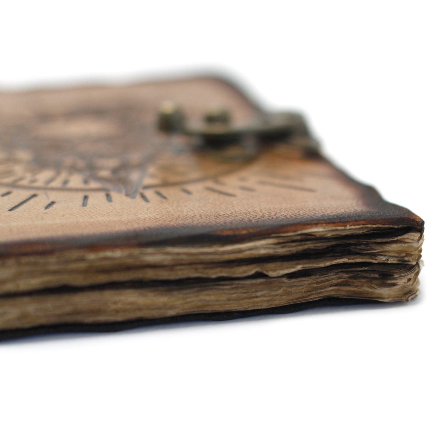 Leder Pentagon und Totenkopf mit Branddetails Notizbuch 18x13 cm