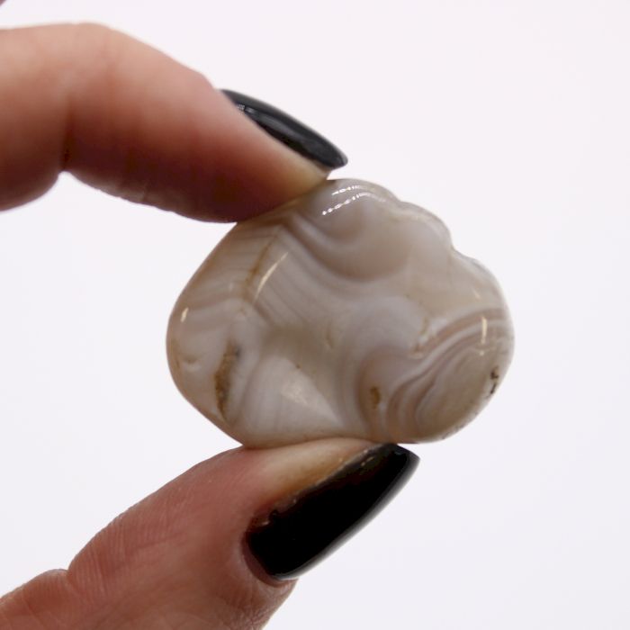 Beutel Mit 12 Mittleren Afrikanischen Tumble Stones - Grauer Achat - Botswana