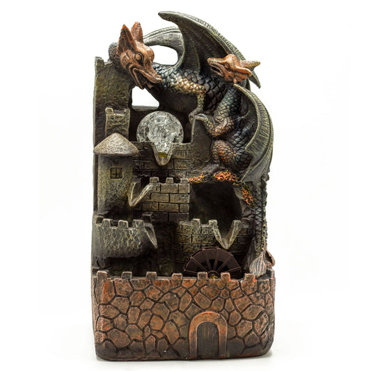 Tischbrunnen Mit Drachen, Kristallkugel Und Wasserrad - 35cm