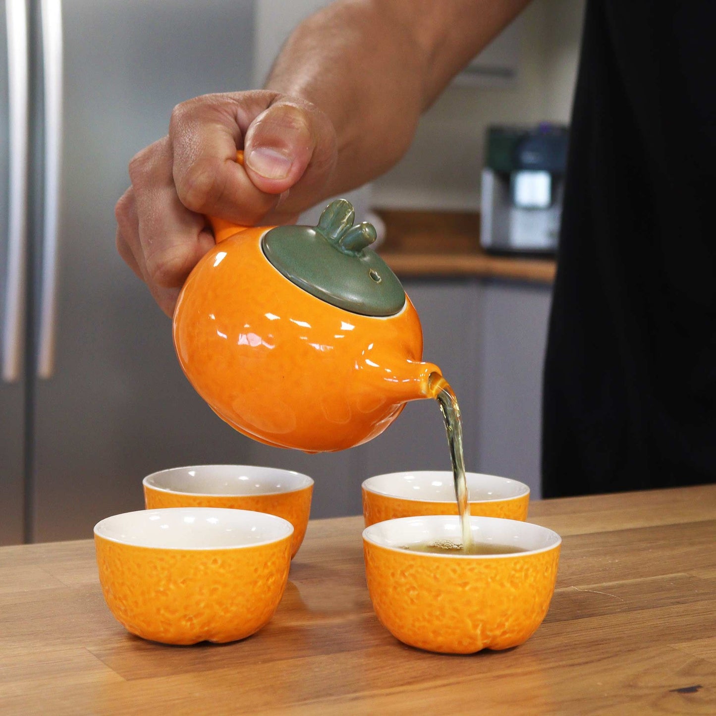 Kräuter Orange Teekannen Set - Kanne Und Vier Tassen