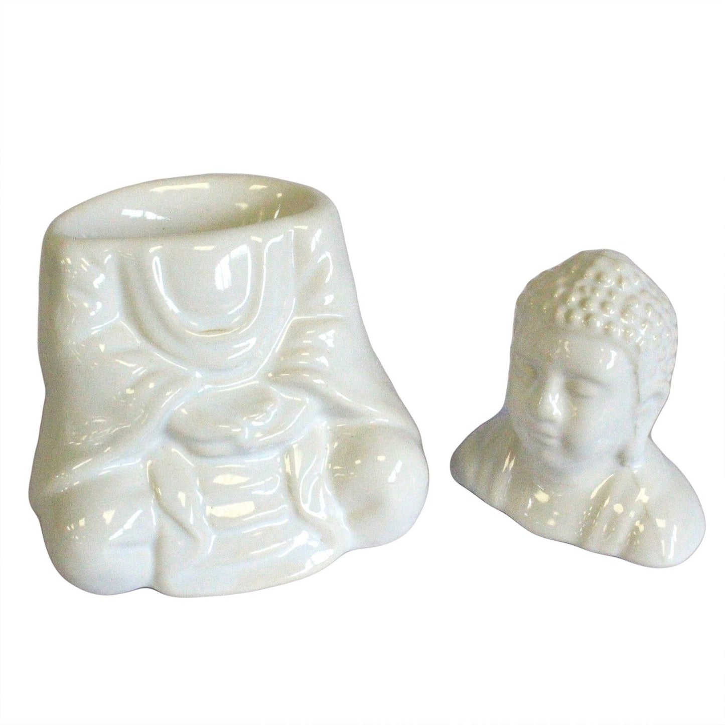 Sitzender Buddha Duftlampenbrenner Weiß