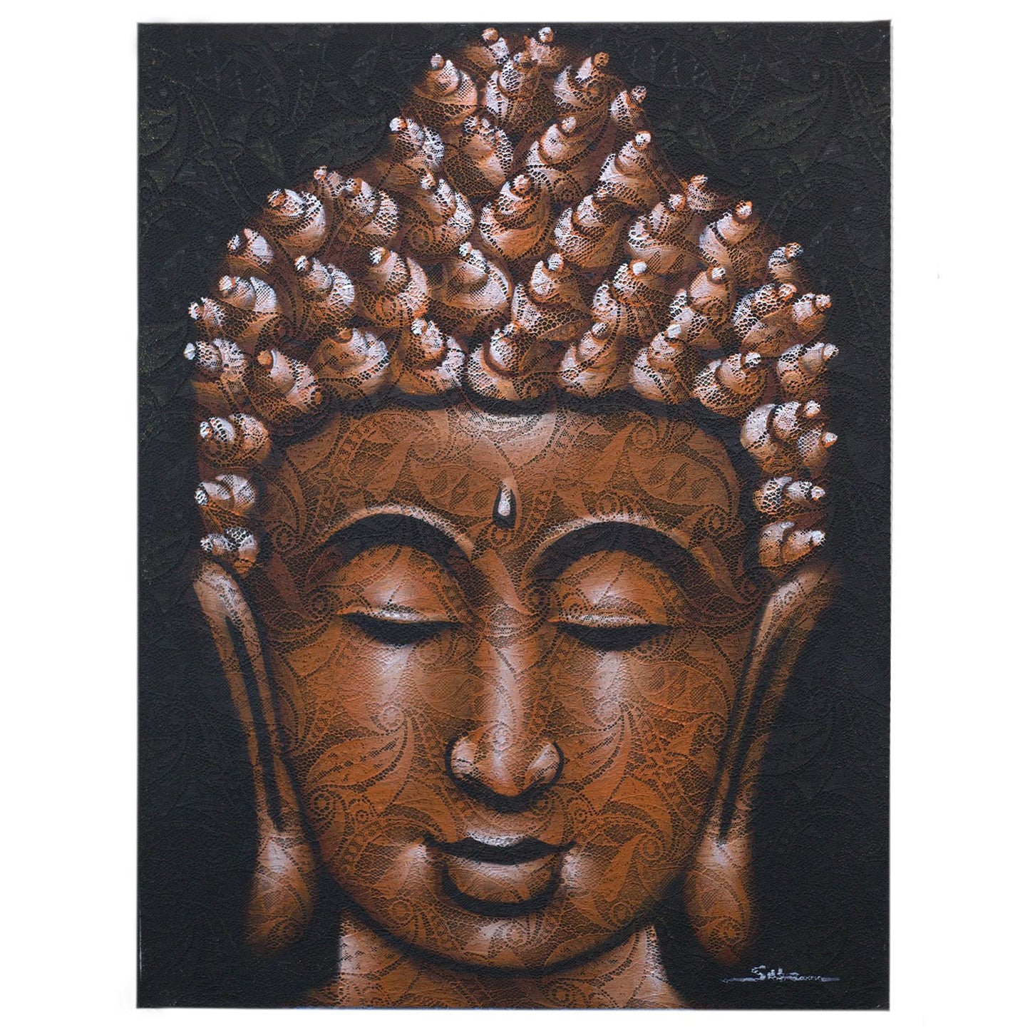 Buddha Gemälde mit Kupfer Brokat Detail