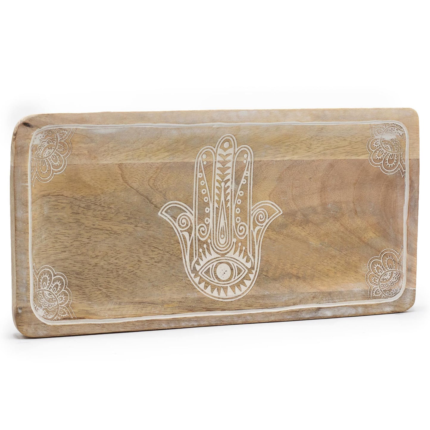 Langer Servierteller 30x15x2,5cm Hamsa Design Weißwäsche