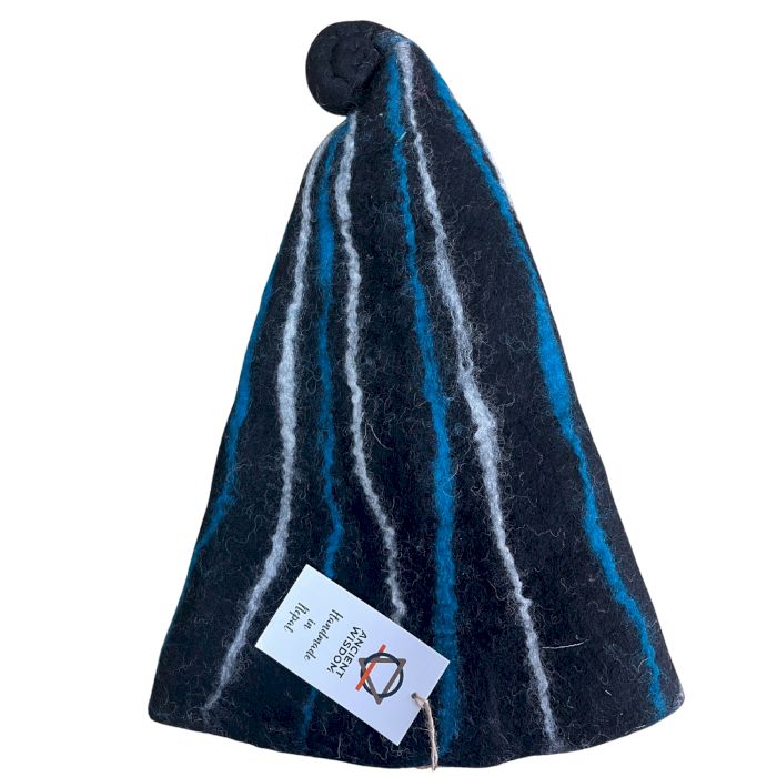 Filz Sauna Zauberer Hut - Schwarz Mit Blauen Streifen