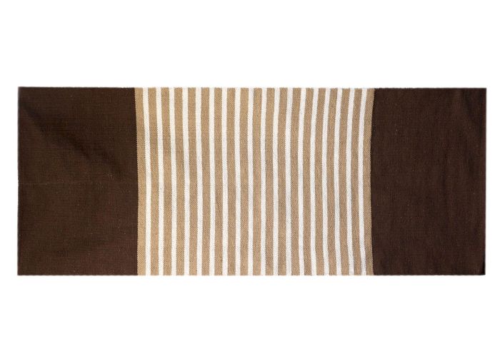 Indischer Baumwollteppich 70x170cm Dunkelbraun Beige
