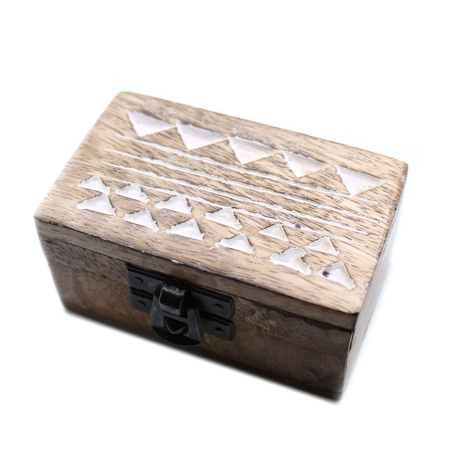 Weiß Gewaschene Holzkiste - 3x1.5 Pillenbox Azteken Design