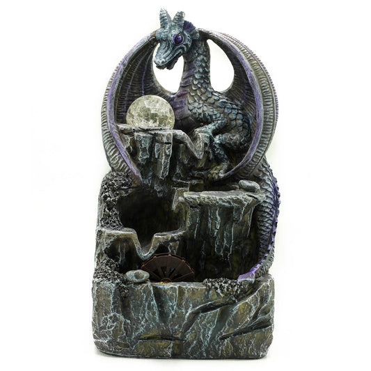 Tischbrunnen Wasserfall 35cm Lila Drache Kristallkugel Und Wasser Rad