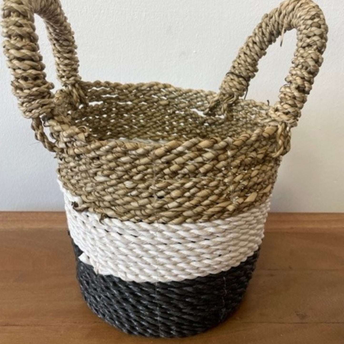 Seagrass Korb Set Dunkelgrau Weiß Natur