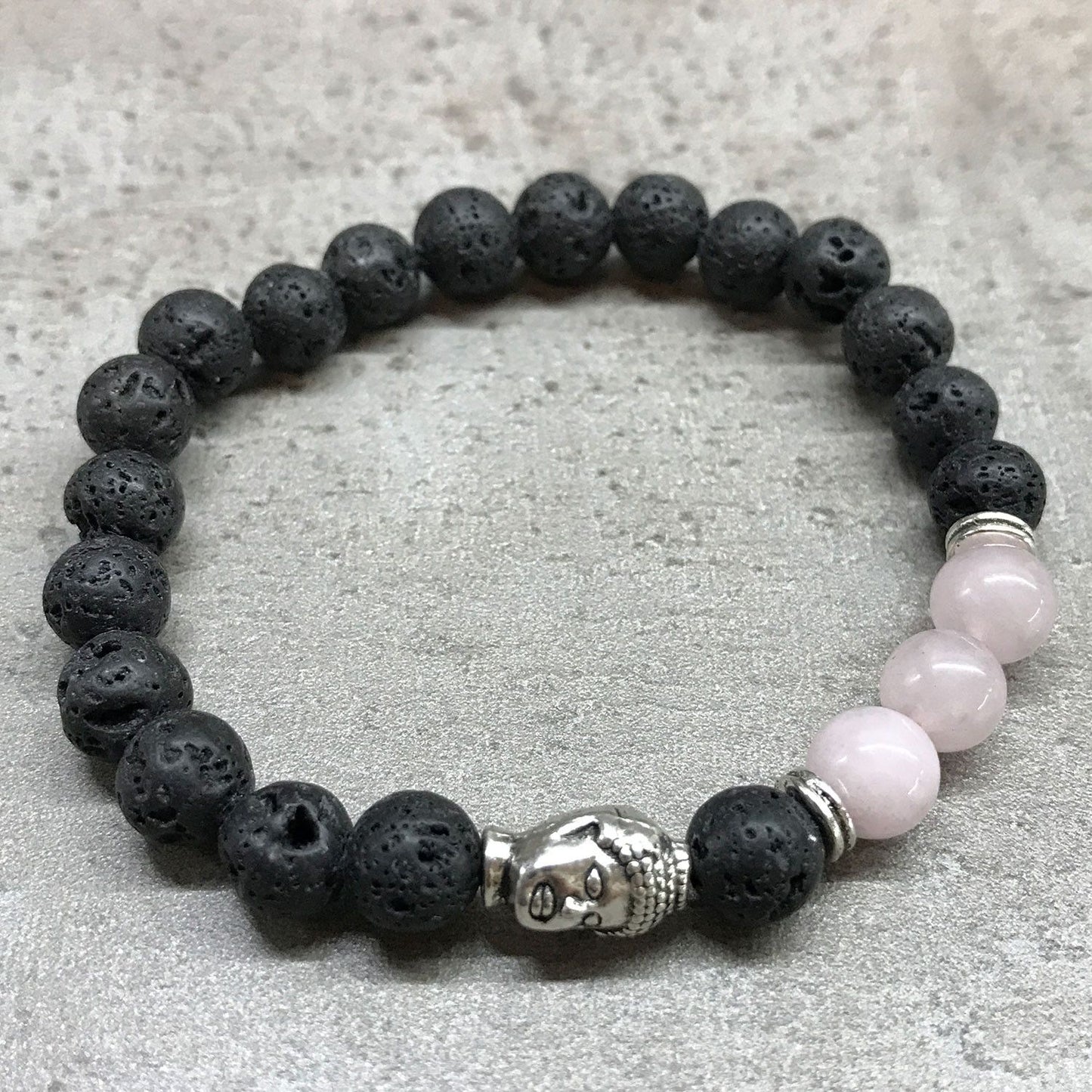 Lava Stein Armband Buddha Rosenquarz