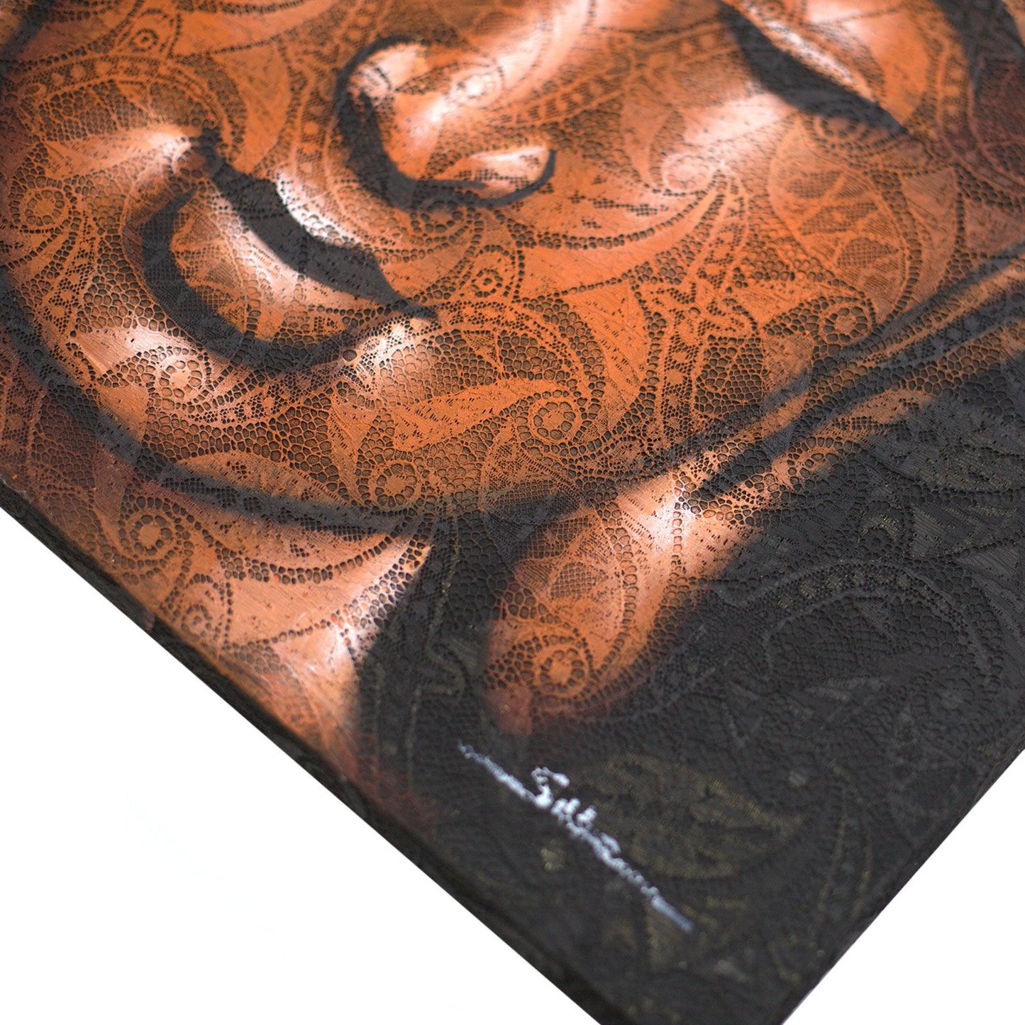 Buddha Gemälde mit Kupfer Brokat Detail