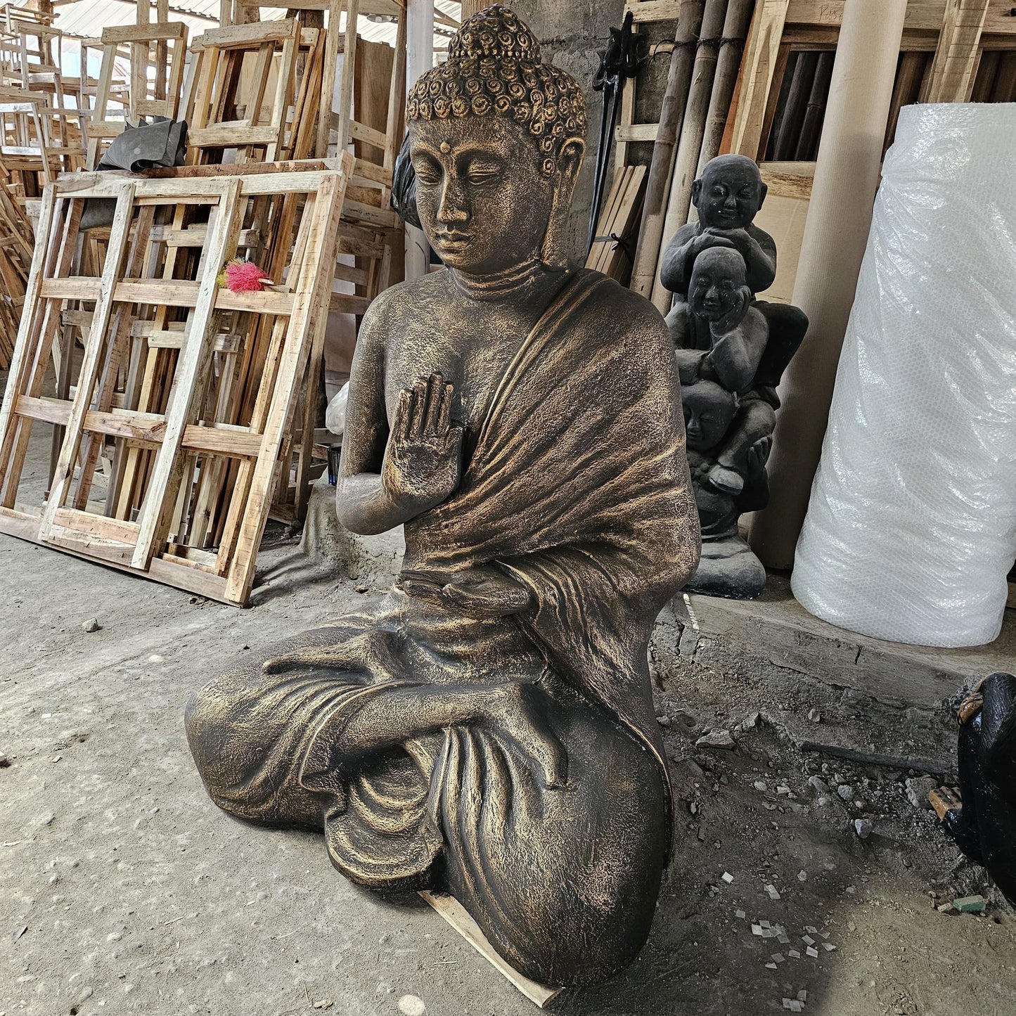 Große Antike Gold Buddha Meditation In Stupa 1 5m