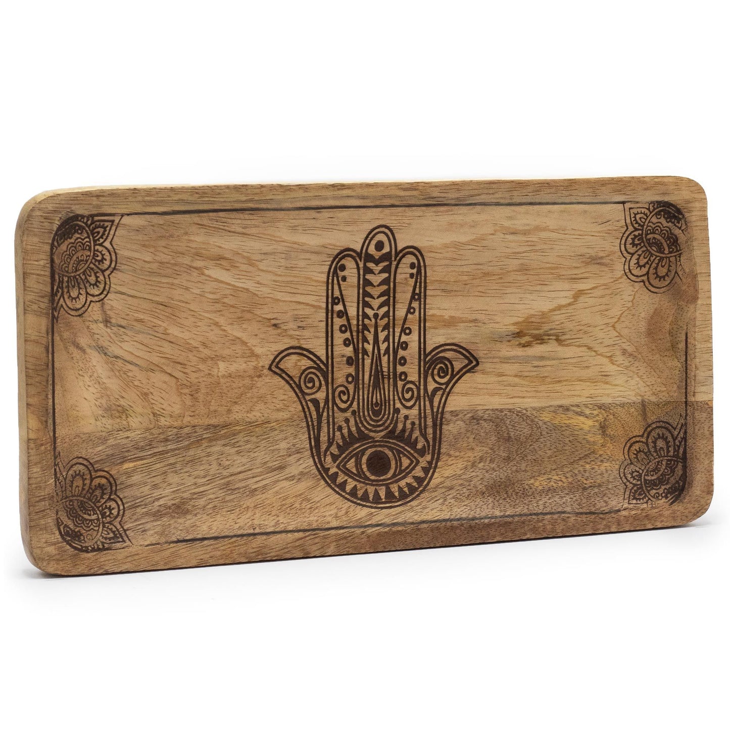 Langer Tablett 30x15x2.5cm Hamsa Design Schwarz Graviert