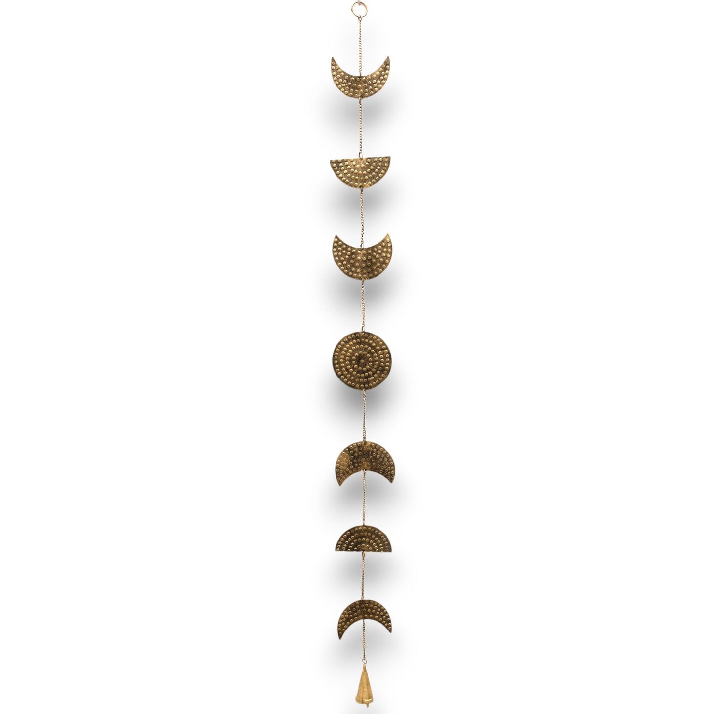 Indische Windspiele - Messing Mondphasen Anhänger mit Glocke - 25cm