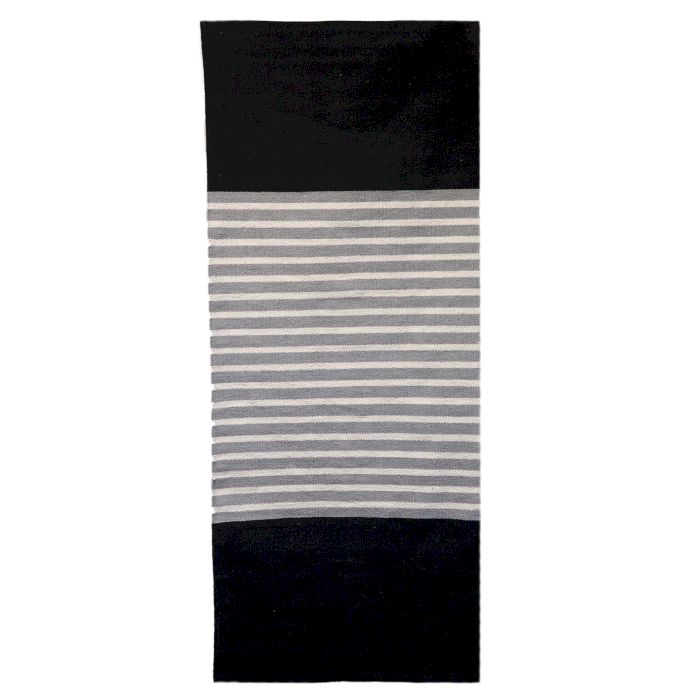 Indischer Baumwollteppich 70x170cm Schwarz Grau