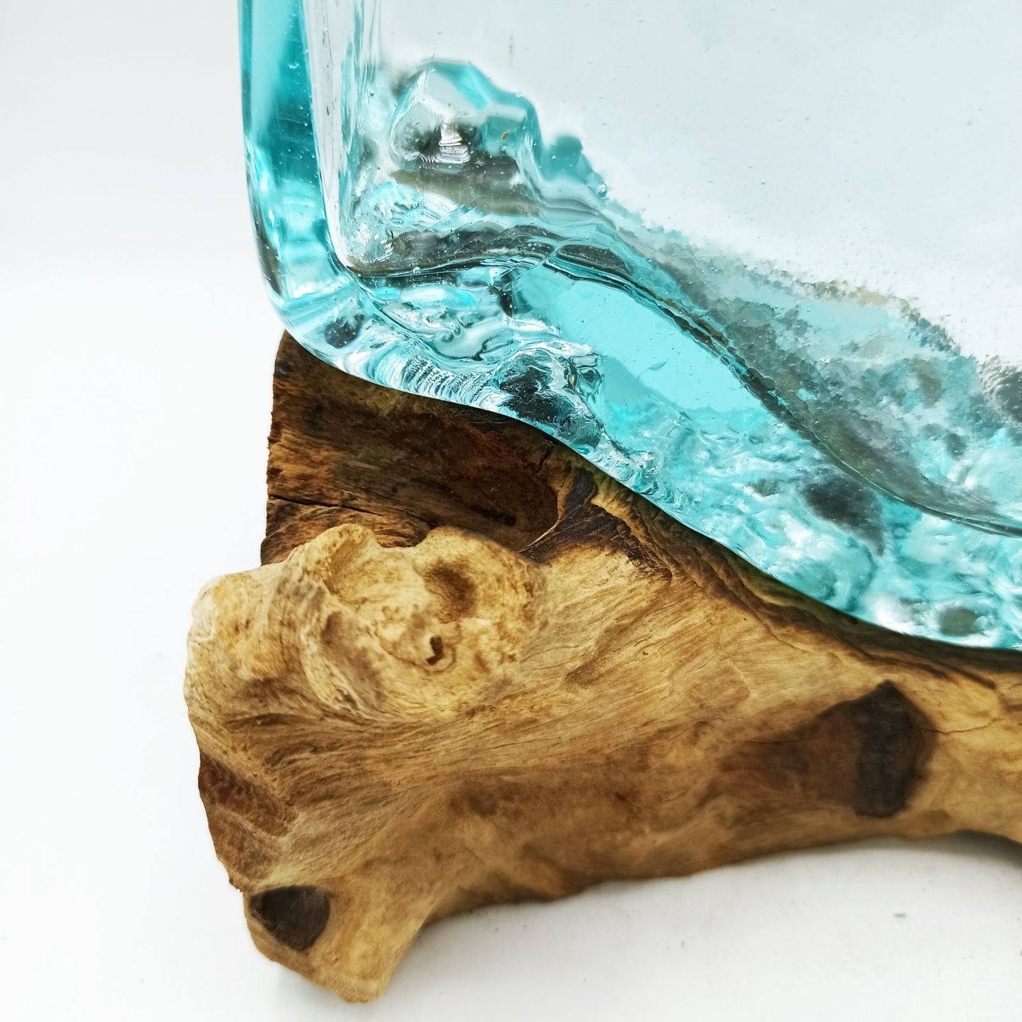 1x Geschmolzenes Glastank Auf Holz Mit Ständer - Große Schüssel