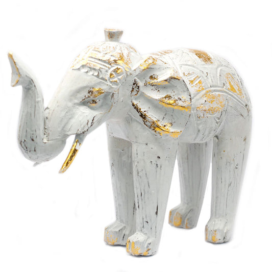 Holz geschnitzter Elefant - Weiß Gold