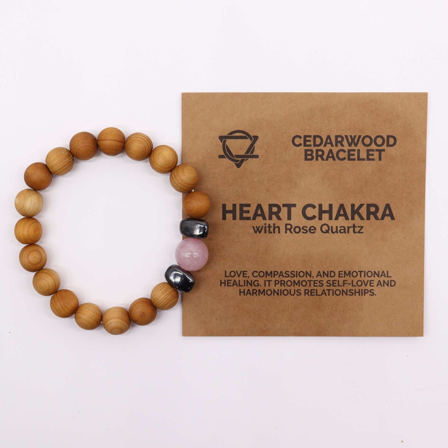 Zedernholz Herzchakra Armband mit Rosenquarz