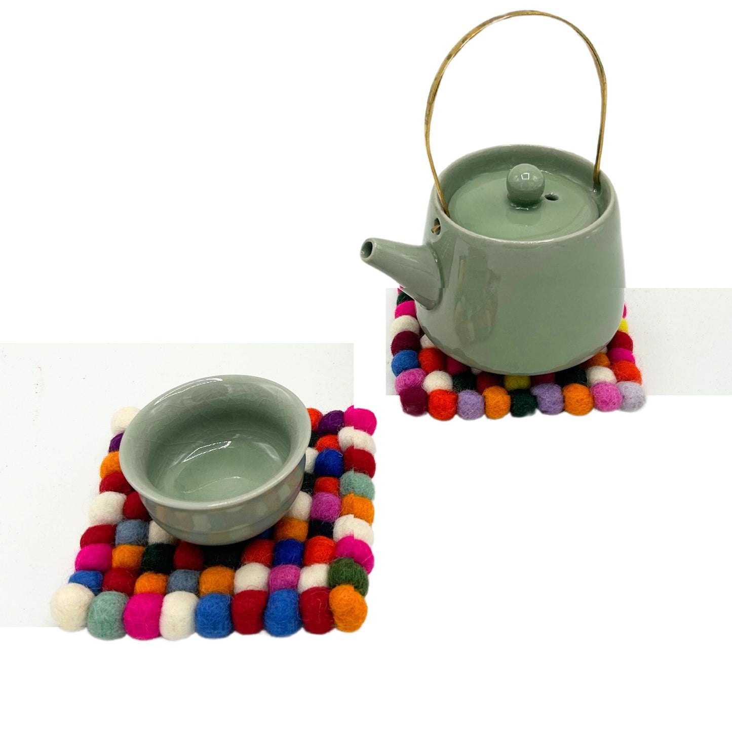 Filzball Quadratische Untersetzer 10cm Mehrfarbig Grau Set von 4